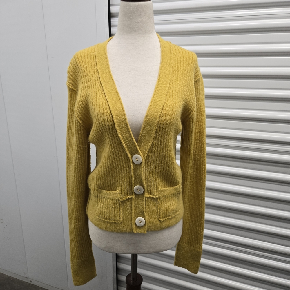 Free People Ribbed Button Front Cardigan Sweater Yellow Mustard Size S NWT